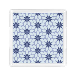 Block Print Tiled Flowers blue Acrylic Tray