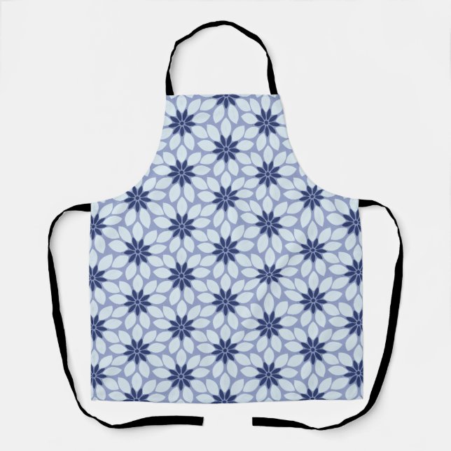 Block Print Tiled Flowers blue Apron (Front)