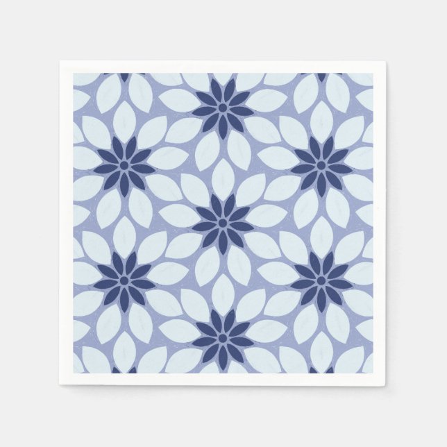 Block Print Tiled Flowers blue Napkins (Front)