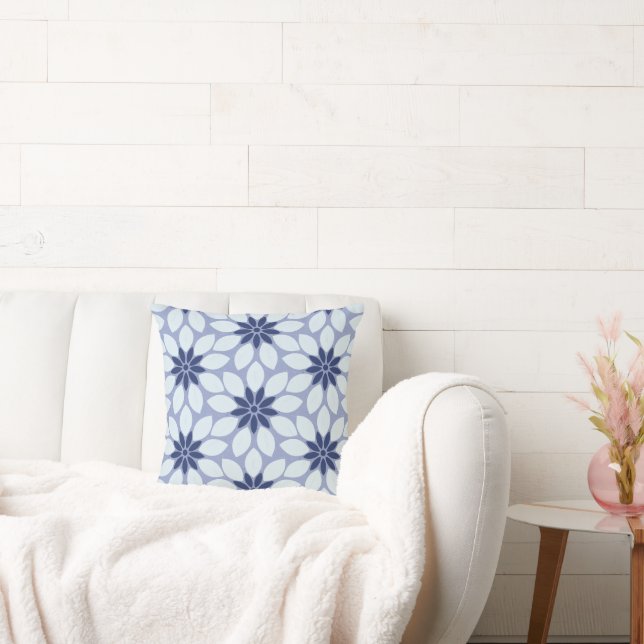 Block Print Tiled Flowers blue Throw Pillow (Couch)