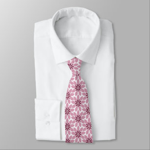 Block Print Tiled Flowers pink red Neck Tie
