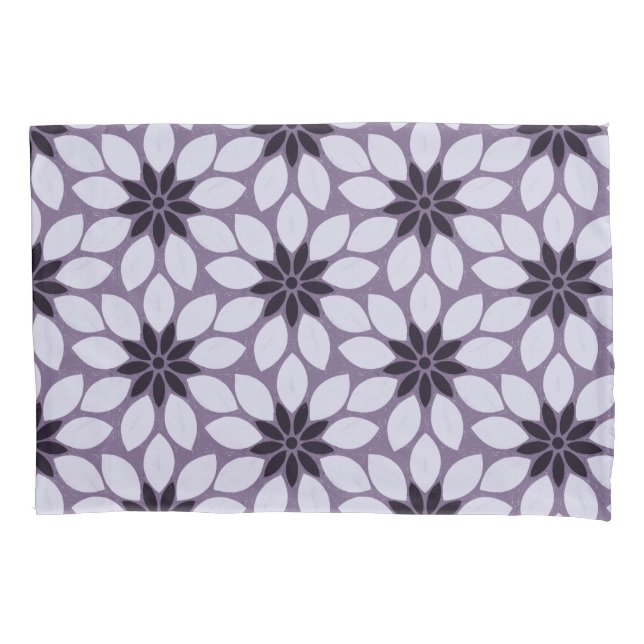 Block Print Tiled Flowers purple Pillow Case (Front-Left)