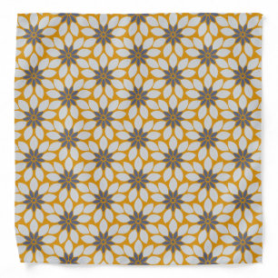 Block Print Tiled Flowers sunny yellow background Bandana