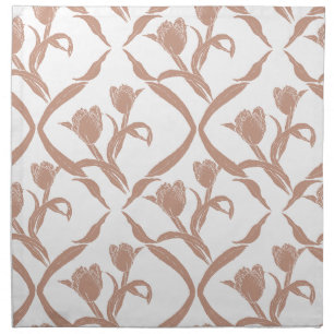 Block print tulips beige, wheat golden cloth napkin