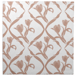 Block print tulips beige, wheat golden cloth napkin