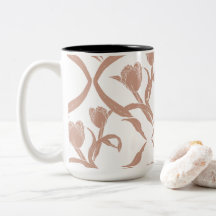 Block print tulips beige, wheat golden