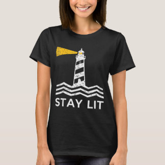 Block Stay Lit Lighthouse Nautical Ocean Boating T-Shirt