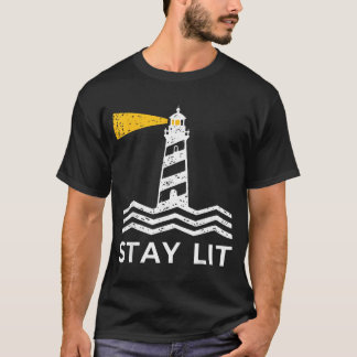 Block Stay Lit Lighthouse Nautical Ocean Boating T-Shirt