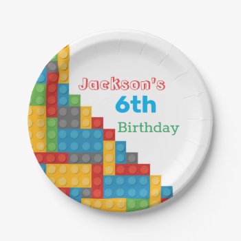 Block Themed Birthday Party Decorations Paper Plates by AestheticJourneys at Zazzle