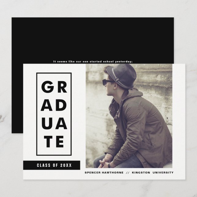 Block Typography Stripes Photo Graduation Party Invitation (Front/Back)