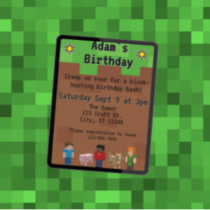 Block Video Game Birthday Party Invitation