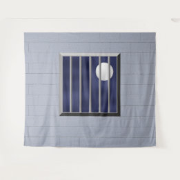 Block Wall Metal Bars Full Moon Backdrop Halloween