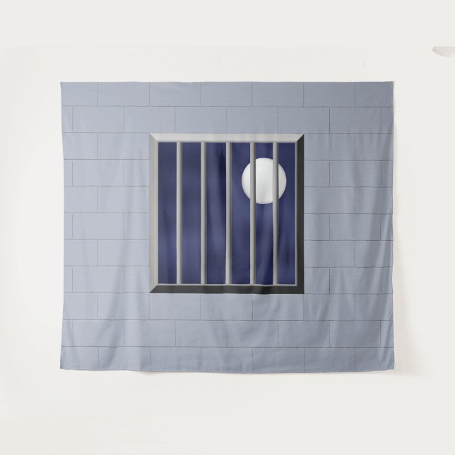 Block Wall Metal Bars Full Moon Backdrop Halloween (Front (Horizontal))