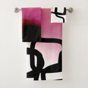 Blockchain: Abstract Pink, Yellow, Black & White Bath Towel Set