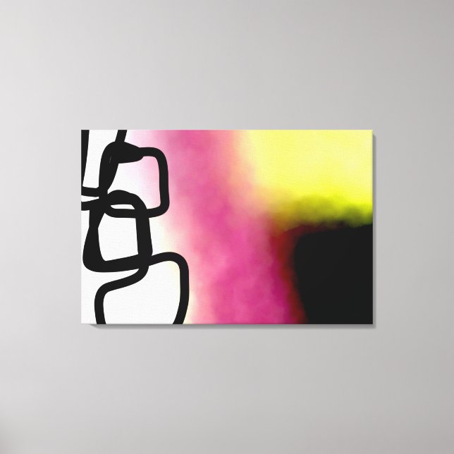 Blockchain: Abstract Pink, Yellow, Black & White Canvas Print (Front)