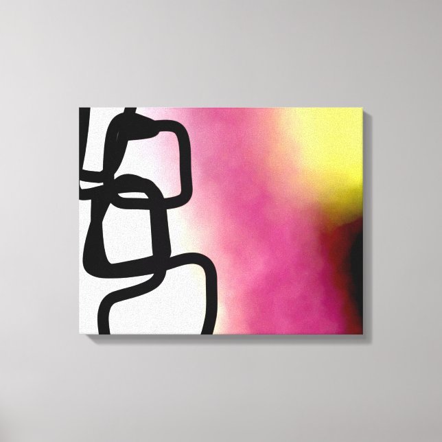 Blockchain: Abstract Pink, Yellow, Black & White Canvas Print (Front)