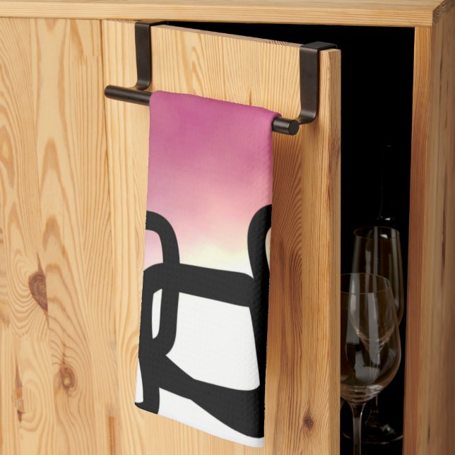 Blockchain: Abstract Pink, Yellow, Black & White Kitchen Towel (Thirds Fold)