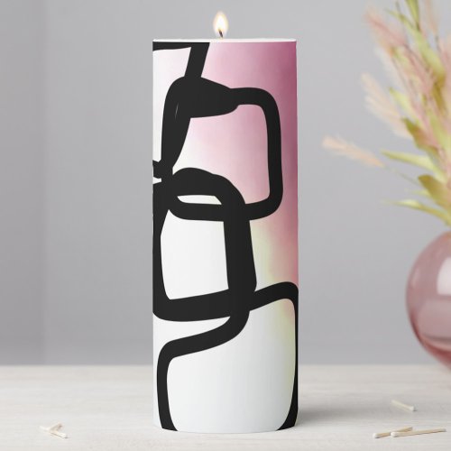 Blockchain Abstract Pink Yellow Black  White Pillar Candle