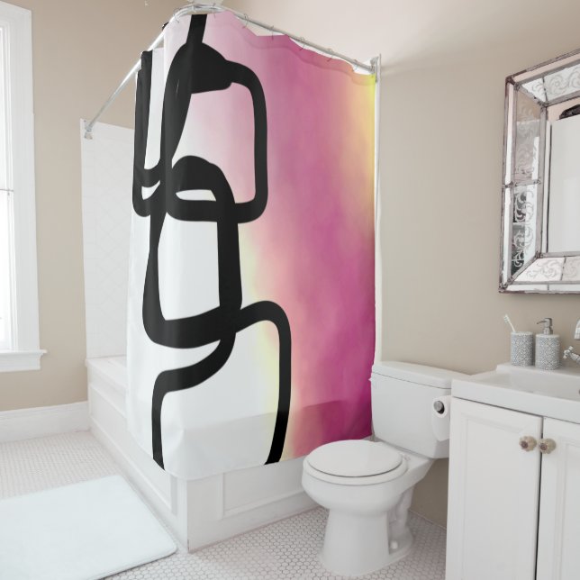Blockchain: Abstract Pink, Yellow, Black & White Shower Curtain (In Situ)