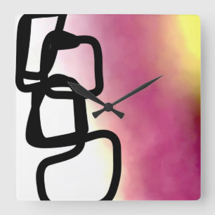 Blockchain: Abstract Pink, Yellow, Black & White Square Wall Clock