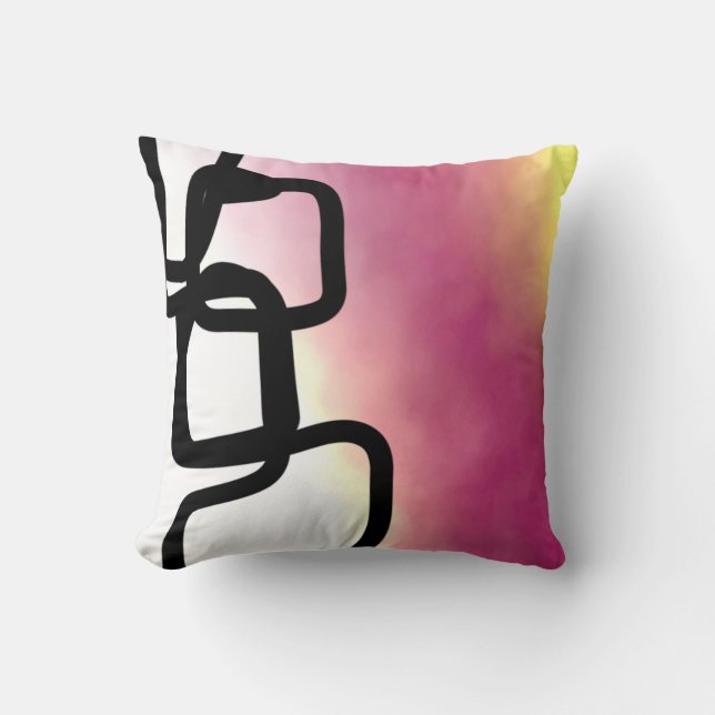 Blockchain: Abstract Pink, Yellow, Black & White Throw Pillow (Front)