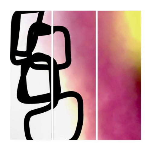 Blockchain Abstract Pink Yellow Black  White Triptych