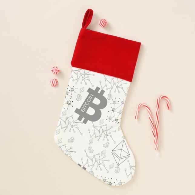 Blockchain Bitcoin Money White Red Design Christmas Stocking (Front)