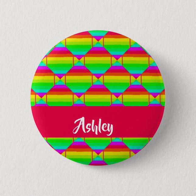 Blocked bright rainbow shapes button (Front)