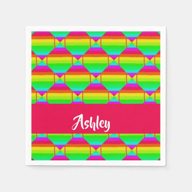Blocked bright rainbow shapes napkins (Front)