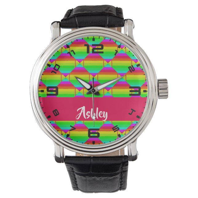 Blocked bright rainbow shapes watch (Front)