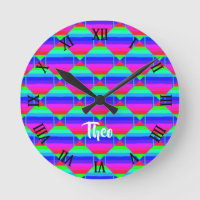 Blocked rainbow shapes round clock