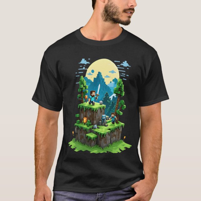 BlockQuest Adventures – Pixel Art Gamer T-Shirt (Front)