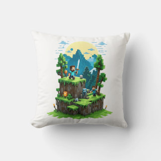 BlockQuest Adventures – Pixel Art Throw Pillow