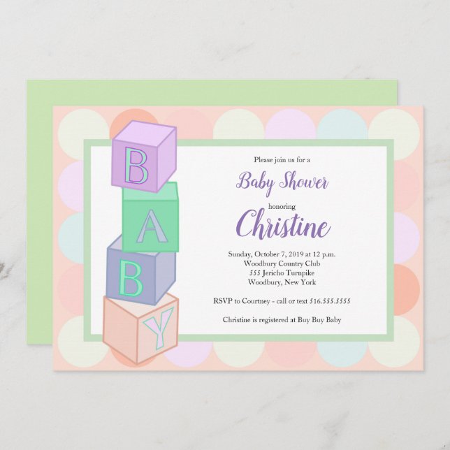 Blocks Baby Shower Invitation (Front/Back)