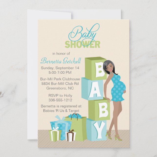Blocks Baby Shower Invitation African American Boy (Front)