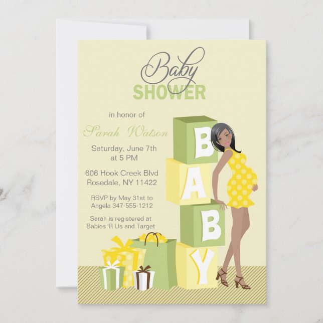 Blocks Baby Shower Neutral African American Invitation (Front)