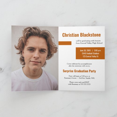 Blocks of Burnt Orange Three_Photo Graduation Invitation