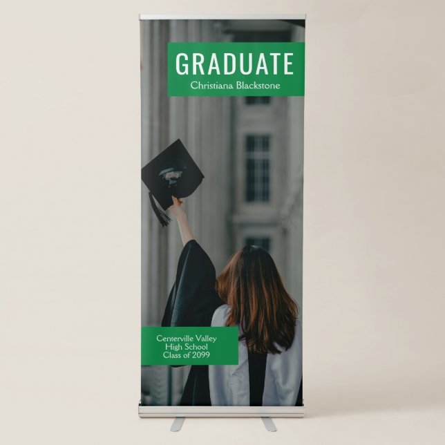 Blocks of Green Photo Graduation Retractable Banner (Front)