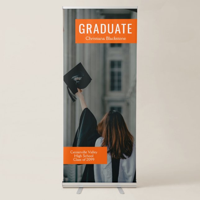 Blocks of Orange Photo Graduation Retractable Banner (Front)