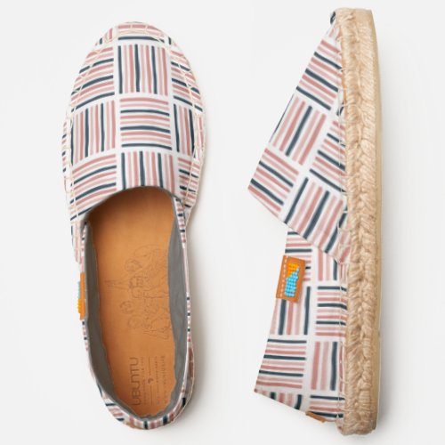 Blocks of Pink and Grey Lines Overall Pattern Espadrilles