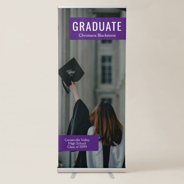 Blocks of Purple Photo Graduation Retractable Banner (Front)