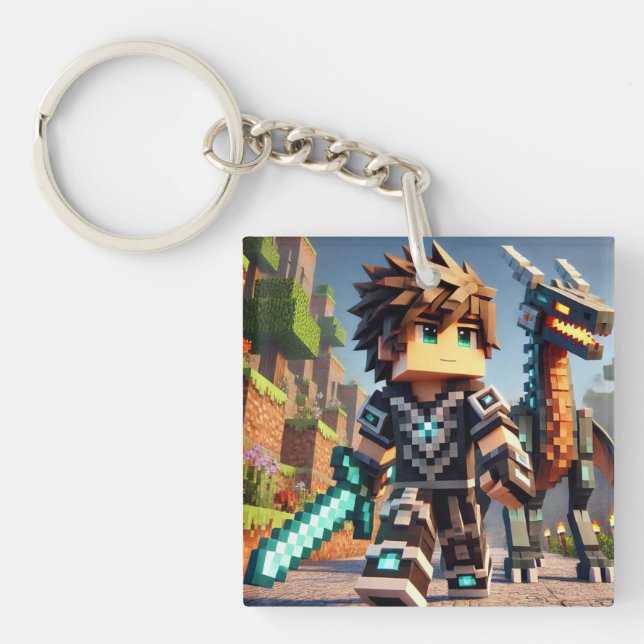 Blockstyle Dark Dragon Diamond Sword  Keychain (Front)