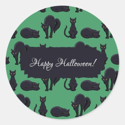 Blocky Black Cats Halloween Pixel Art Pattern Classic Round Sticker