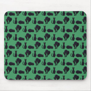 Blocky Black Cats Halloween Pixel Art Pattern Mouse Pad