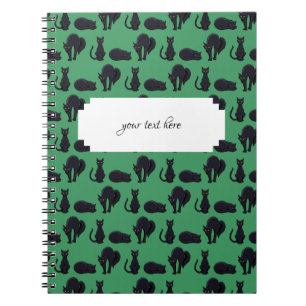 Blocky Black Cats Halloween Pixel Art Pattern Notebook