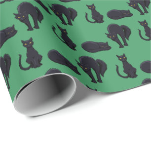 Blocky Black Cats Halloween Pixel Art Pattern Wrapping Paper