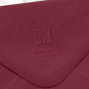 Blocky Monogram Script Last Name Return Address Embosser