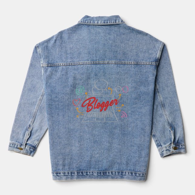 Blogger Computer Story Blogging Influencer Writer  Denim Jacket (Back)