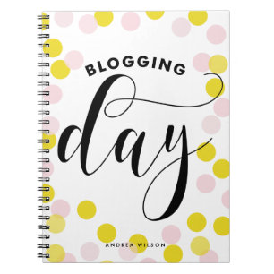 Blogging Day Pink & Yellow Confetti Personalized Notebook