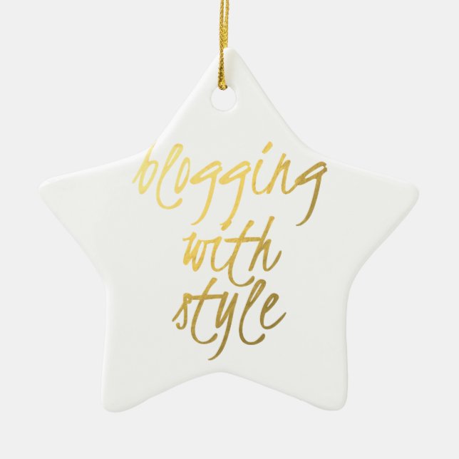 Blogging with Style - Gold Script Ceramic Ornament (Front)